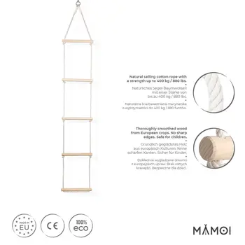 MAMOI® Rope ladder durable climbing ladder for children made of wood and cotton cord | Scandinavian design | 100% ECO | Made in the EU