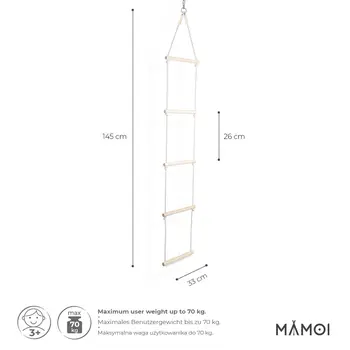 MAMOI® Rope ladder durable climbing ladder for children made of wood and cotton cord | Scandinavian design | 100% ECO | Made in the EU