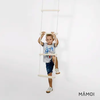 MAMOI® Rope ladder durable climbing ladder for children made of wood and cotton cord | Scandinavian design | 100% ECO | Made in the EU