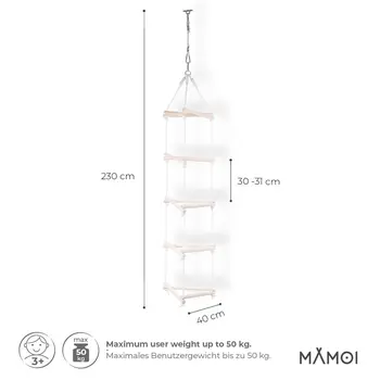 MAMOI® Dreieck Hänge Leiter für Kinder | Strickleiter Kinder Outdoor scandi Design | Nachhaltig Hängeleiter Kinder aus natürlichem Holz | 100% ECO | Made in EU