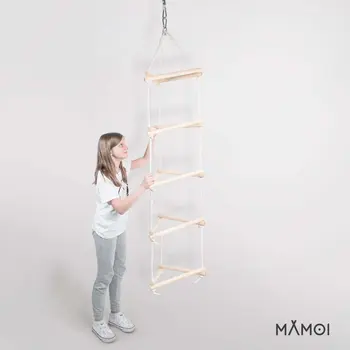 MAMOI® Dreieck Hänge Leiter für Kinder | Strickleiter Kinder Outdoor scandi Design | Nachhaltig Hängeleiter Kinder aus natürlichem Holz | 100% ECO | Made in EU