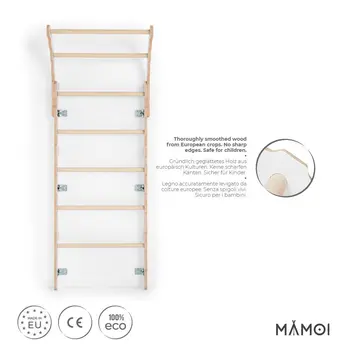 MAMOI® Swedish ladder, Wooden gorilla gym for kids, Indoor baby climbing frame for toddlers, Monkey bars and play gym, Childrens climbing wall, Gymnastics bar and equipment for home