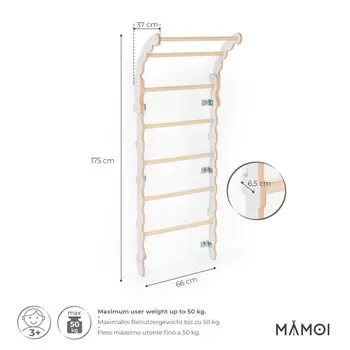 MAMOI® Swedish ladder, Wooden gorilla gym for kids, Indoor baby climbing frame for toddlers, Monkey bars and play gym, Childrens climbing wall, Gymnastics bar and equipment for home