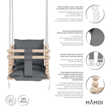 MAMOI® Babyschaukel, Schaukel Indoor, Holzschaukel für baby und Kinder, Kinderschaukel, Schaukeln aus Holz, Kleinkinderschaukel für kinderzimmer und türrahmen ab 1 jahr, 3 in 1