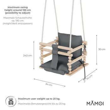 MAMOI® Babyschaukel, Schaukel Indoor, Holzschaukel für baby und Kinder, Kinderschaukel, Schaukeln aus Holz, Kleinkinderschaukel für kinderzimmer und türrahmen ab 1 jahr, 3 in 1
