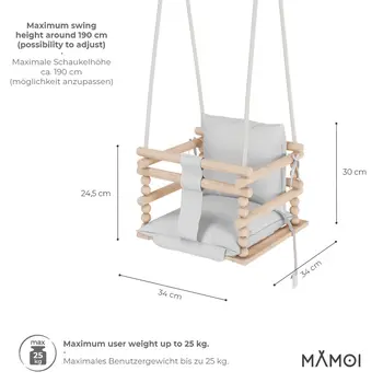 MAMOI® Balancoire bebe pour interieur, Siege balançoire pour bébé, Balancelle de coton en bois naturel, Baby swing pour enfant  à partir de 1 an, 3 en 1