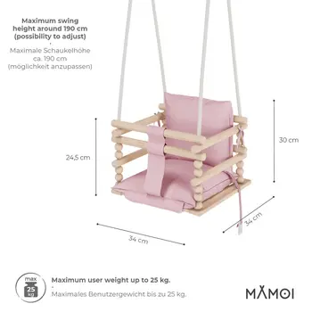 MAMOI® Balancoire bebe pour interieur, Siege balançoire pour bébé, Balancelle de coton en bois naturel, Baby swing pour enfant  à partir de 1 an, 3 en 1
