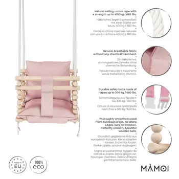 MAMOI® Balancoire bebe pour interieur, Siege balançoire pour bébé, Balancelle de coton en bois naturel, Baby swing pour enfant  à partir de 1 an, 3 en 1