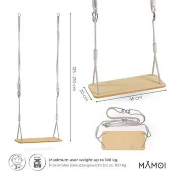 MAMOI® Child’s swing Wooden swing Child’s swing for garden outdoors | Wooden swing up to 100 kg! | Made in EU | 100% ECO