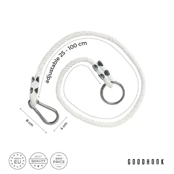 MAMOI® Swing rope 50 kg | 2 x extension of swing rope with metal snap hood | 100% ECO natural rope with snap hook | Made in EU