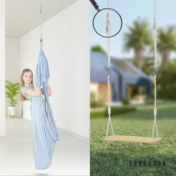 MAMOI® Corde à balancier réglable 85-140 cm | 2 x rallonge de corde à balancier avec mousqueton métallique | Corde en coton naturel avec mousqueton | 100% ECO | Fabriqué dans l'UE