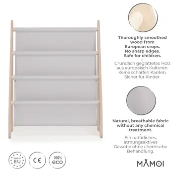 MAMOI® Book shelf for kids Light grey, Bookcase for childrens room, Small bookshelf for toddler, Child bookcases and shelves, Wall stand storage and furniture for bedroom
