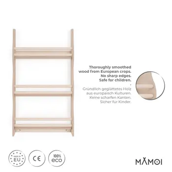 MAMOI® Bücherregal für kinder, Bücherkiste für kinderzimmer, Book shelf, Buchregal, Wandregal kinderregal, Kinderbücherregal, Bücherbank aus holz, Kindermöbel für kleines kind montessori
