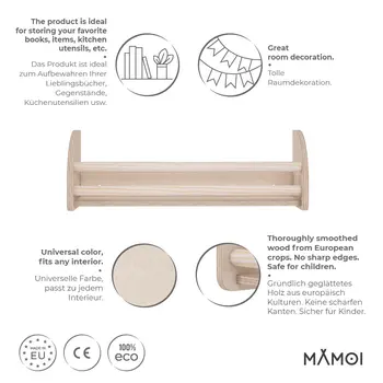 MAMOI® Bücherregal für kinder, Bücherkiste für kinderzimmer, Book shelf, Buchregal, Wandregal kinderregal, Kinderbücherregal, Bücherbank aus holz, Kindermöbel für kleines kind montessori