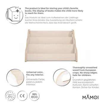 MAMOI® Bücherregal für kinder, Bücherkiste für kinderzimmer, Book shelf, Buchregal, Wandregal kinderregal, Kinderbücherregal, Bücherbank aus holz, Kindermöbel für kleines kind montessori