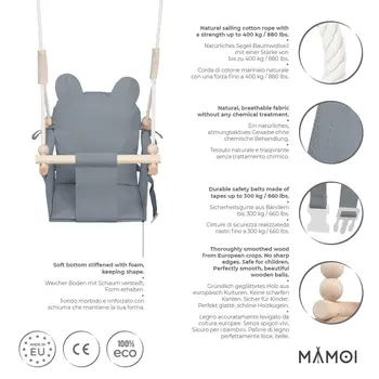 MAMOI® Balancoire interieur pour bebe et enfants, Siege balançoire en bois et en coton pour bébé, Balansoire pour enfant, Balancelle scandinave, Baby swing