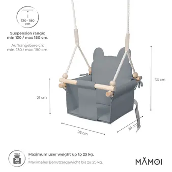 MAMOI® Balancoire interieur pour bebe et enfants, Siege balançoire en bois et en coton pour bébé, Balansoire pour enfant, Balancelle scandinave, Baby swing