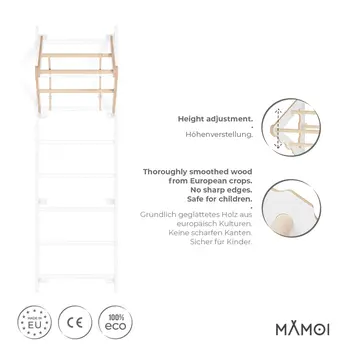 MAMOI® Modern pull up bar for wall bars | Folding pull up bar for swedish ladder Yarnwood | Swedish ladder accessories | Gymnastics bars | CE | 100% ECO | Made in EU