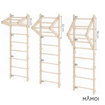 MAMOI® Porte moderne pour échelle d’escalade | Barre de traction à l’échelle murale | Porte-échelle pliable en bois 100% ECO | Fabriqué dans l’UE