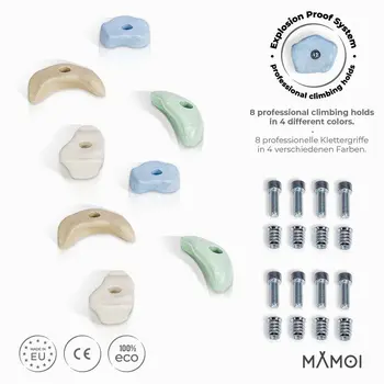 MAMOI® Prises escalade enfant | Prise d escalade 8 pièces | Prise d'escalade enfant | Prise escalade enfant exterieur | Mur escalade enfant | Mur d escalade | Fabriqué dans l’UE