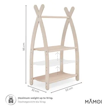 MAMOI® Children clothes rail Beige 53x95x32cm | Dressing up rail for kids made of natural wood | Baby wardrobe clothes storage modern design | Baby accessories | 100% ECO | MADE in EU