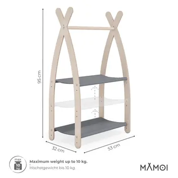 MAMOI® Children clothes rail Grey 53x95x32cm | Dressing up rail for kids made of natural wood | Baby wardrobe clothes storage modern design | Baby accessories | 100% ECO | MADE in EU