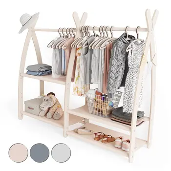 MAMOI® Portant vetement enfant 95x106x32cm | Portant a vetement bois | Penderie vetement armoire enfant bebe | Meubles enfants bois meuble vetement | 100% ECO | Fabriqué dans l'UE