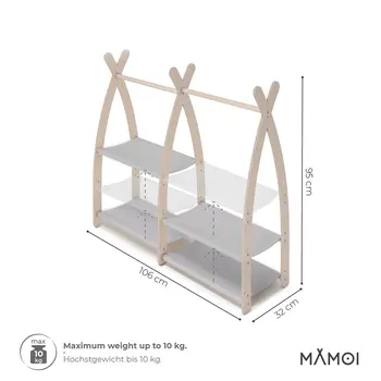 MAMOI® Children clothes rail Light grey 95x106x32cm | Dressing up rail for kids made of natural wood | Baby wardrobe clothes storage modern design | Baby accessories | 100% ECO | MADE in EU