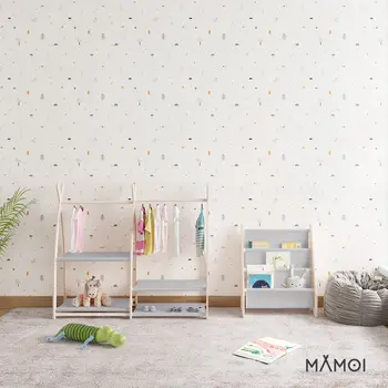 MAMOI® Children clothes rail Light grey 95x106x32cm | Dressing up rail for kids made of natural wood | Baby wardrobe clothes storage modern design | Baby accessories | 100% ECO | MADE in EU