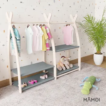 MAMOI® Kleiderstange Baby Kinderzimmer | Kinderkleiderstange 95x106x32cm | Kinder Kleiderständer Baby | Garderobenständer | Baby Garderobe | Kindergarderobe | 100% ECO | Made in EU