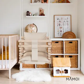 MAMOI® Baby swing Beige, Toddler sensory seat 3 in 1, Wooden door bouncer for kids, Indoor swings set, Chair from birth for toddlers age 1-3