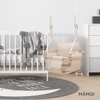 MAMOI® Babyschaukel, Baby schaukel Indoor Outdoor, Kinderschaukel aus Holz, Holzschaukel für Kinder, Schaukeln für türrahmen, Swing, Kleinkinderschaukel ab 1 jahr für Kinderzimmer