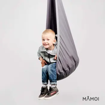 MAMOI® Swing hanging chair Grey, Indoor hammock, Sensory swing seat for bedroom for kids, Child door swinging nest for autism, Garden egg swings for children