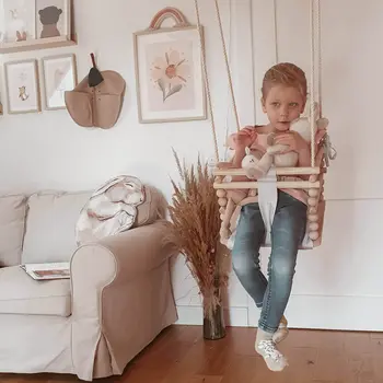 MAMOI® Balancoire bebe pour interieur, Siege balançoire pour bébé, Balancelle de coton en bois naturel, Baby swing pour enfant  à partir de 1 an, 3 en 1