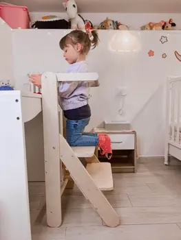MAMOI® Learning toddler tower, Foldable kitchen helper stand for toddlers, Folding step stool for kids, Table and chair furniture, montessori steps for children 1+ / 2 year old