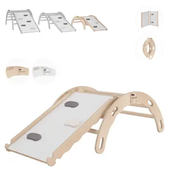 MAMOI® Indoor climbing frame for toddlers, Wooden baby gym with slide, Play gym rocker toys made of wood for toddler, Rockers montessori climbing frame age 1-3