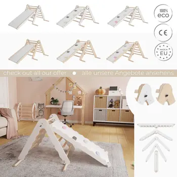 MAMOI® Klettergerüst indoor, Kletterdreieck mit rutsche holz, Baby kinder klettern, Kletterturm rutschbrett, Kletterbogen kinderrutsche, Regenbogenwippe, Montessori spielzeug ab 1 jahr 2/3 jahre