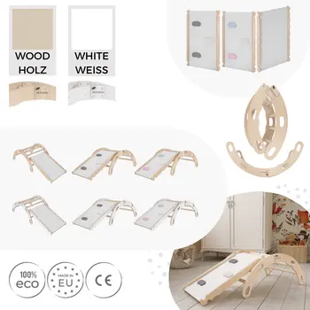 MAMOI® Indoor climbing frame for toddlers, Wooden baby gym with slide, Play gym rocker toys made of wood for toddler, Rockers montessori climbing frame age 1-3