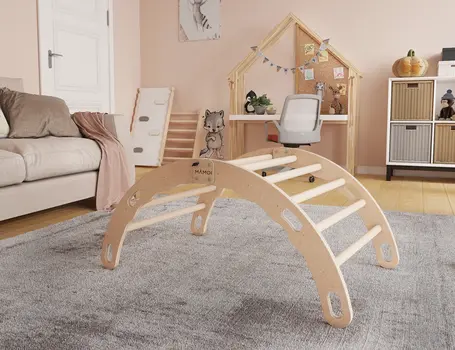 MAMOI® Kletterbogen, Kletterdreieck, Baby klettern, Regenbogenwippe aus holz, Holzbogen für Kinder, Spielplatz, Klettergerüst indoor ab 1 jahr 2/3 jahre, Montessori