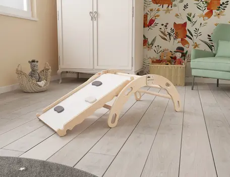 MAMOI® Indoor climbing frame for toddlers, Wooden baby gym with slide, Play gym rocker toys made of wood for toddler, Rockers montessori climbing frame age 1-3