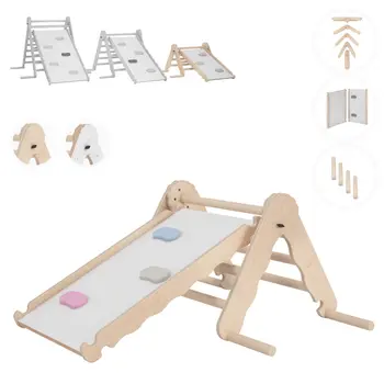 MAMOI® Triangle descalade avec toboggan interieur pour enfant, Mur escalade intérieur en bois pour bebe à partir de 1/2/3 an, Motricité libre montessori