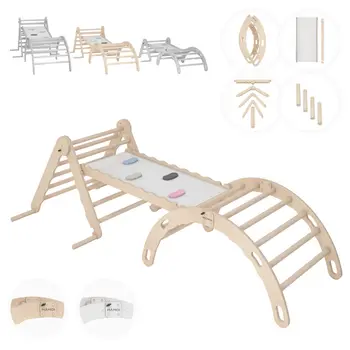 MAMOI® SET: Climbing frame, triangle and slide, Indoor wooden baby gym for toddlers, Toddler rockers, Climbers & play structures montessori from age 1-3 year old