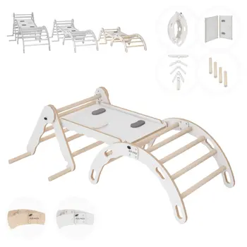 MAMOI® Set: Climbing triangle + Cradle + Slide for children | Climbing frame and slide for kids minimalist design | Yarnwood triangle for toddlers with slide 100% ECO | Made in EU