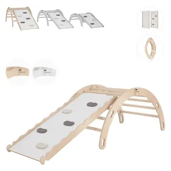 MAMOI® Indoor climbing frame for toddlers, Wooden baby gym with slide, Play gym rocker toys made of wood for toddler, Rockers montessori climbing frame age 1-3