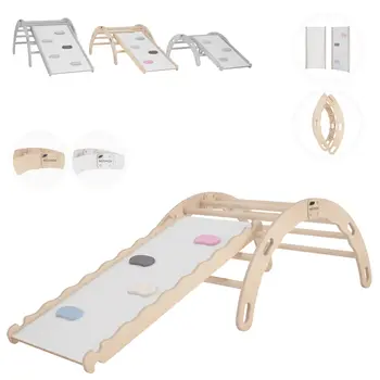 MAMOI® Triangle avec toboggan interieur, Mur escalade pour enfant, Aire de jeux pour bebe, Espalier en bois, Rocker arche à partir de 1/2/3 an, Bascule montessori