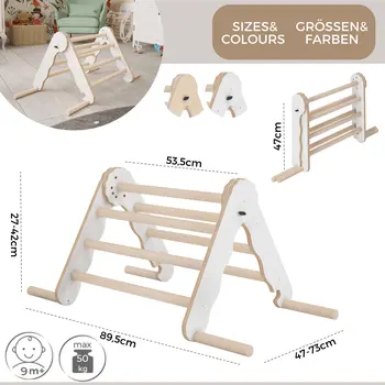 MAMOI® Triangle descalade interieur pour enfant, Mur escalade intérieur en bois pour bebe à partir de 1/2/3 an, Motricité libre montessori
