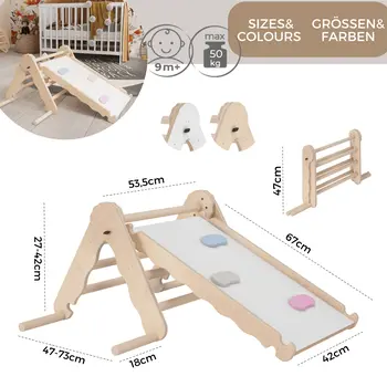MAMOI® Triangle descalade avec toboggan interieur pour enfant, Mur escalade intérieur en bois pour bebe à partir de 1/2/3 an, Motricité libre montessori