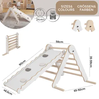 MAMOI® Triangle descalade avec toboggan interieur pour enfant, Mur escalade intérieur en bois pour bebe à partir de 1/2/3 an, Motricité libre montessori