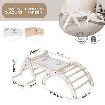 MAMOI® Set : Triangle, arche escalade et toboggan pour enfant, Structure motricité interieur pour bébé, Mur descalade et tobogan intérieur en bois pour bebe, Motricite montessori 3 ans
