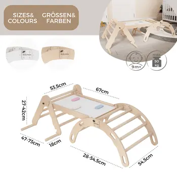 MAMOI® SET: Climbing frame, triangle and slide, Indoor wooden baby gym for toddlers, Toddler rockers, Climbers & play structures montessori from age 1-3 year old